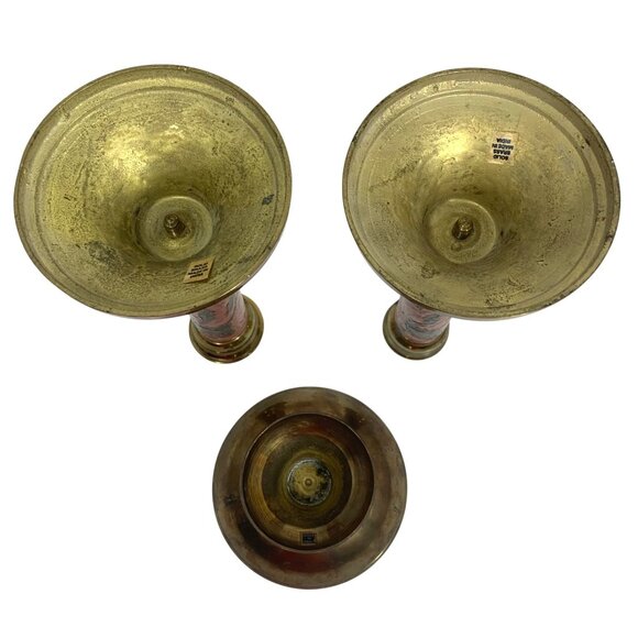 VTG Solid Brass Candle Holders & Decorative Bowl Set Floral Made In India FLAW - Picture 5 of 9